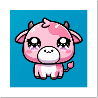 Pink Kawaii Cow Posters and Art